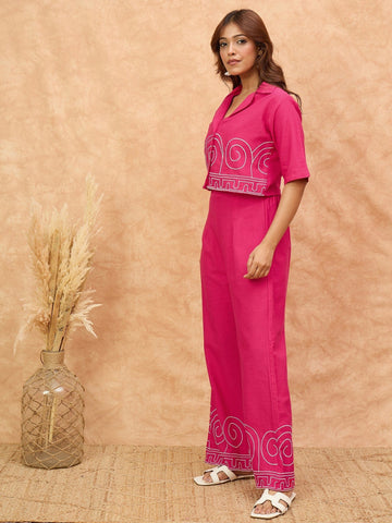 thread embroidered crop shirt with trouser